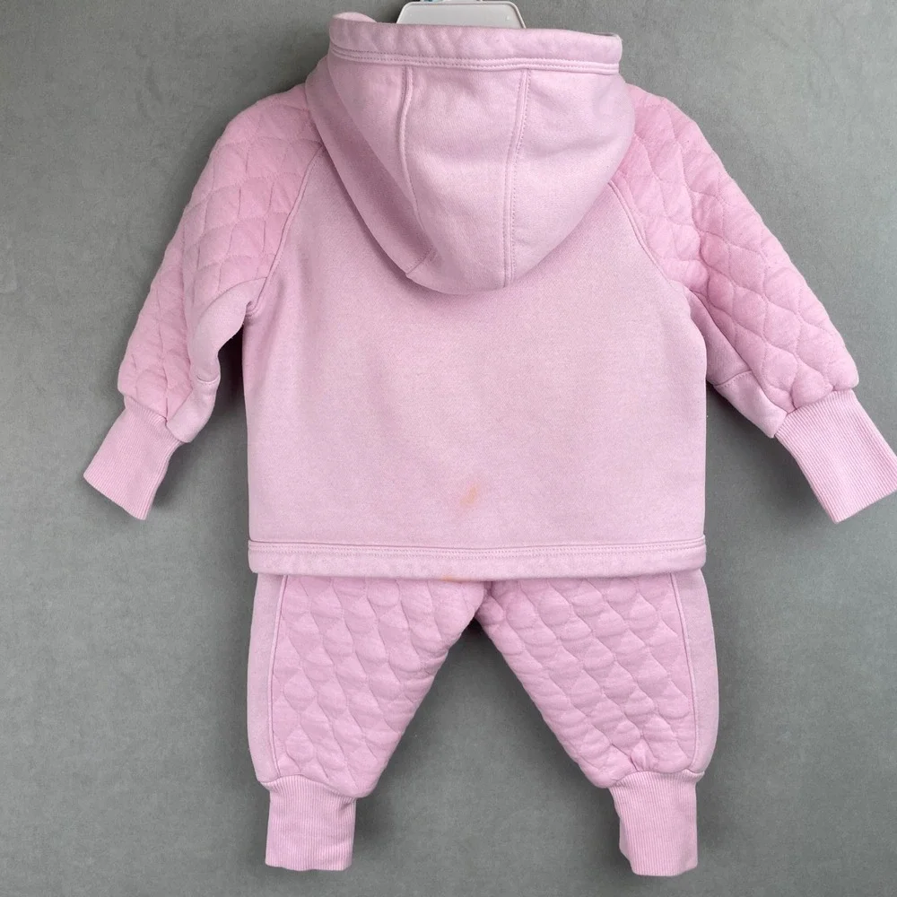Nike Readyset Baby Girl Pink Quilted Snap Up Hoodie Jogger Set Cozy Sporty 12M